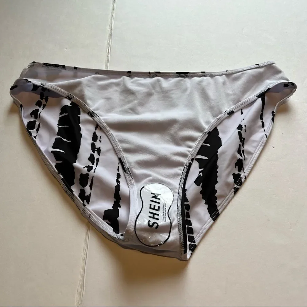 Shein Women's Swim Bikini Bottom 3XL White with long black marks